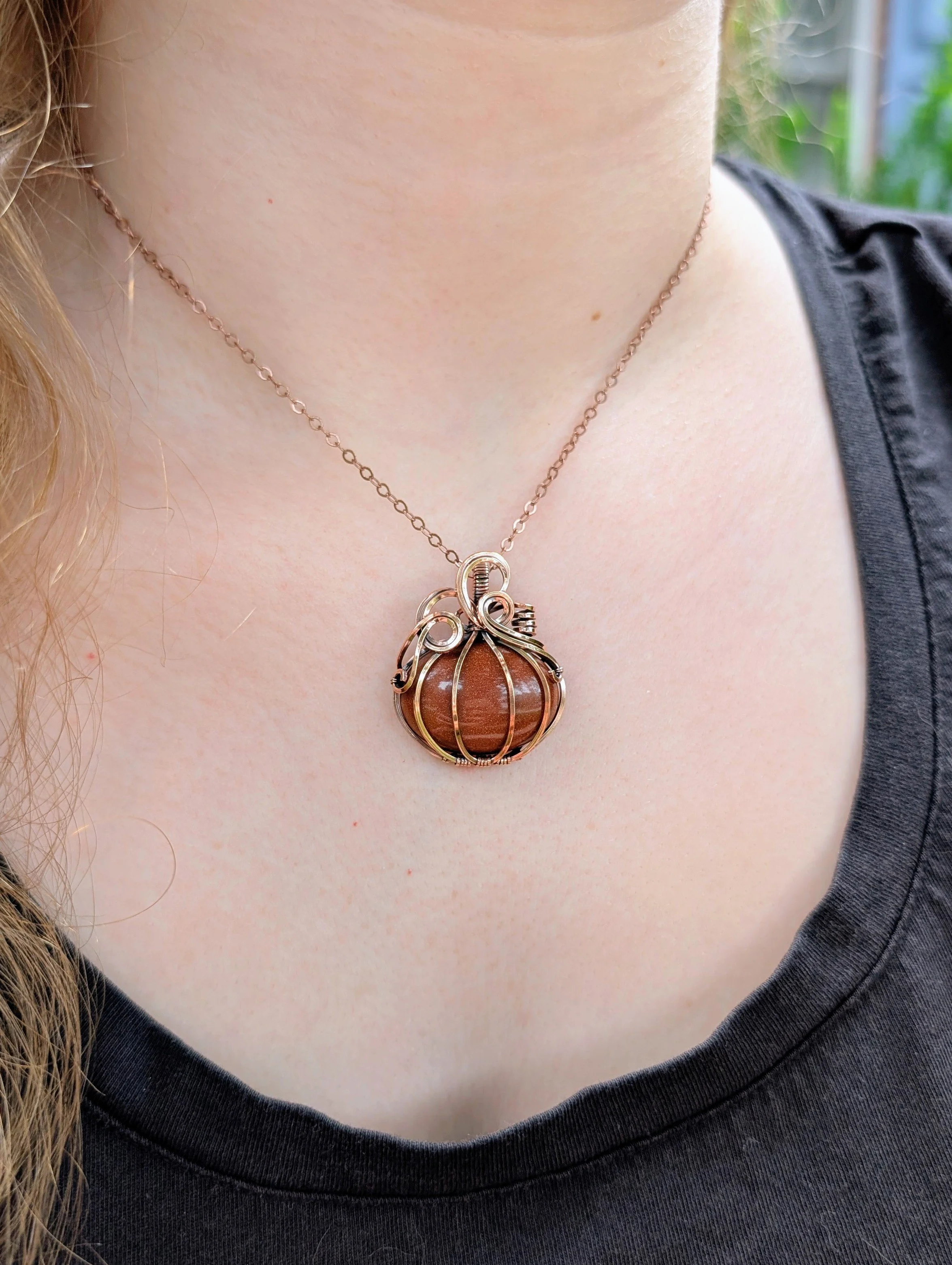 The Pumpkin Necklace with Goldstone in Copper