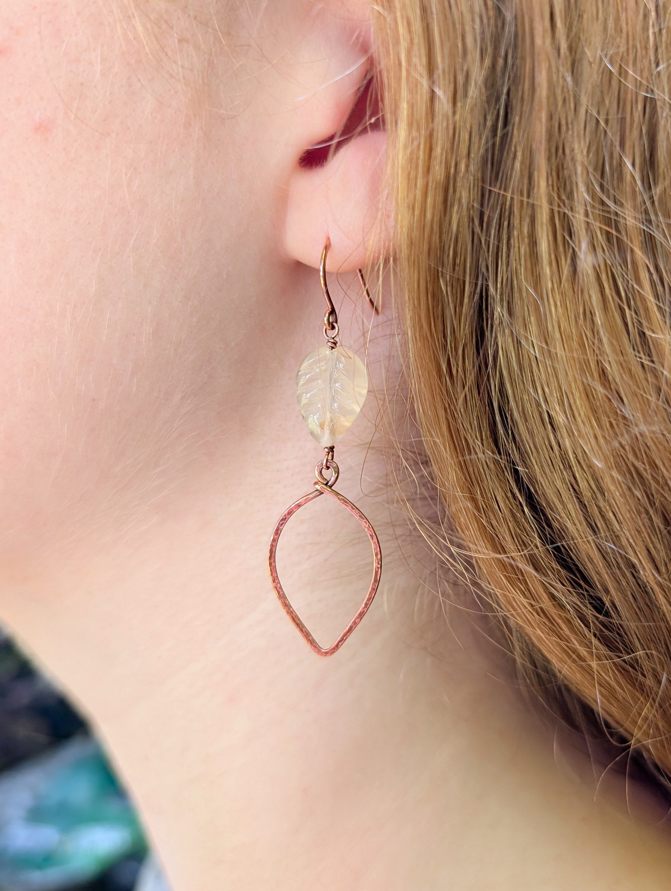 Cascading Leaves Earrings with Carnelian in Copper