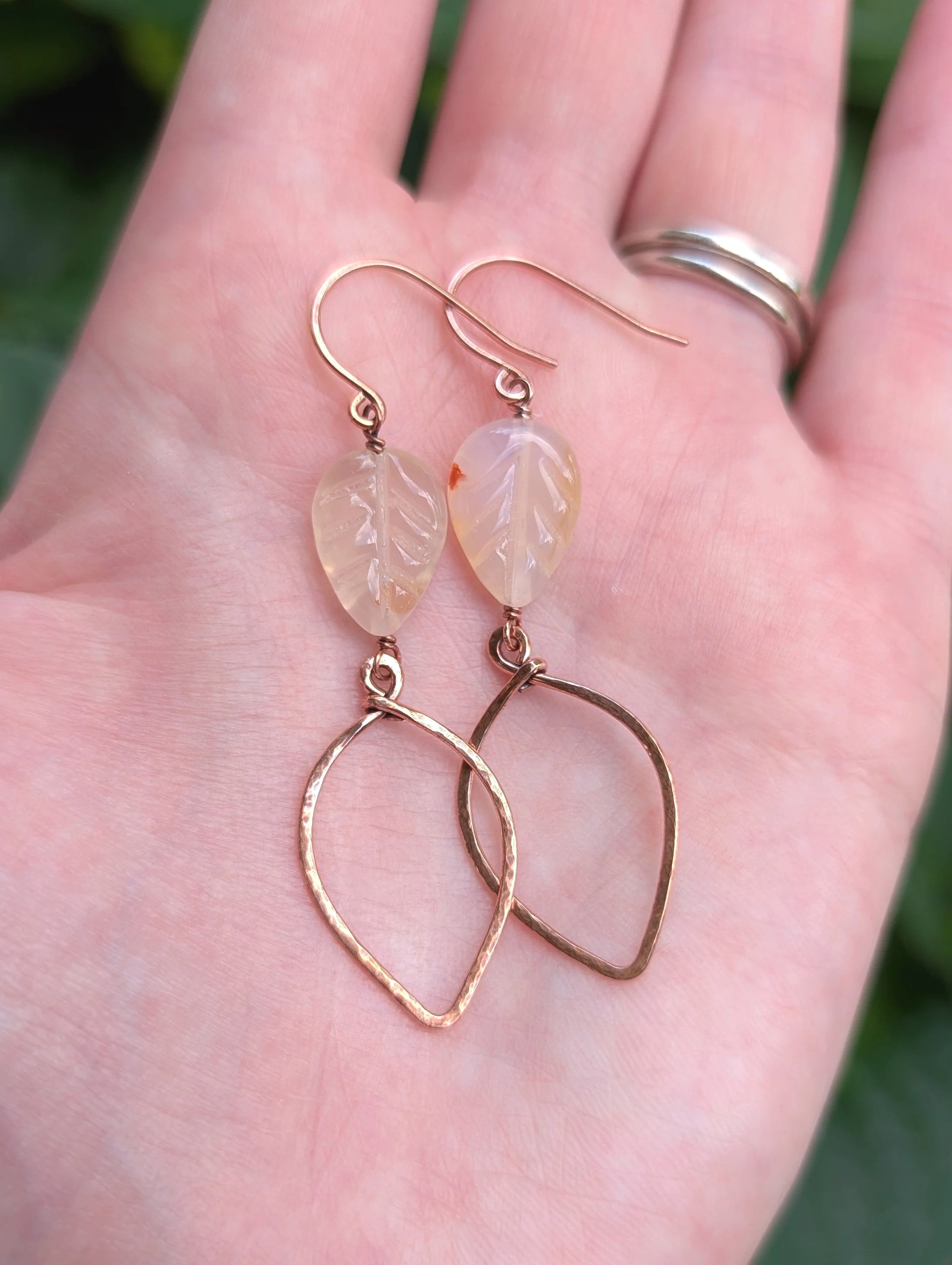 Cascading Leaves Earrings with Carnelian in Copper