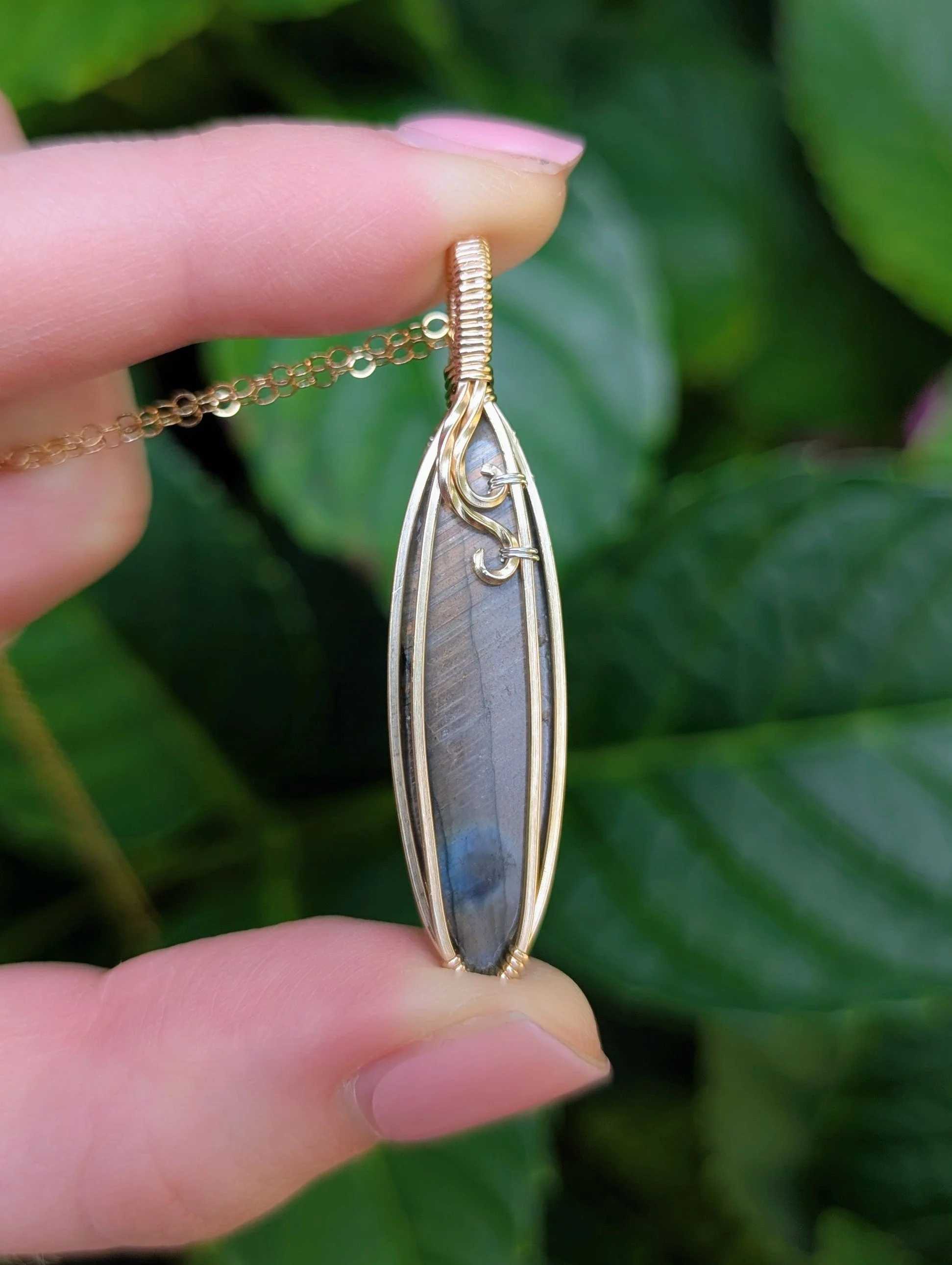 back of The Petal Necklace with Orange Labradorite in 14k Gold Filled