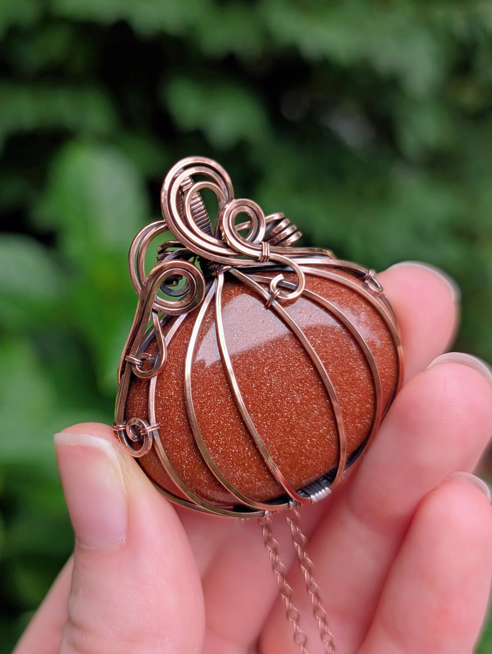 Statement Pumpkin Necklace with Goldstone in Copper