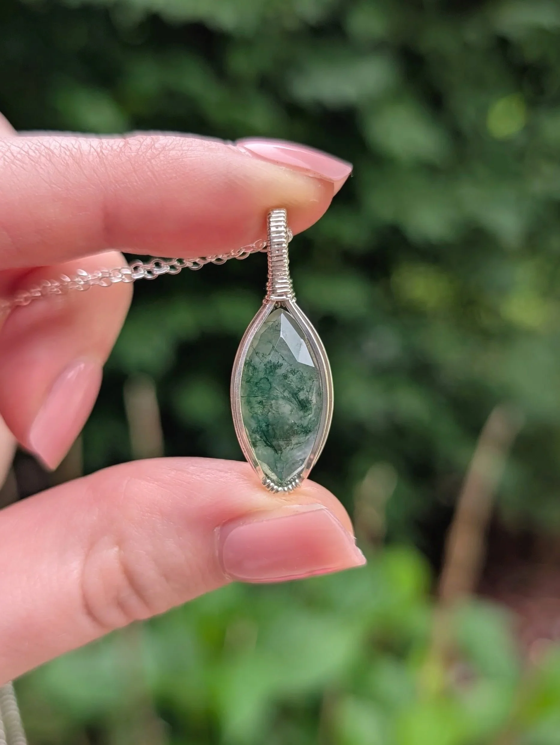 Moss Agate Necklace | Sterling Silver