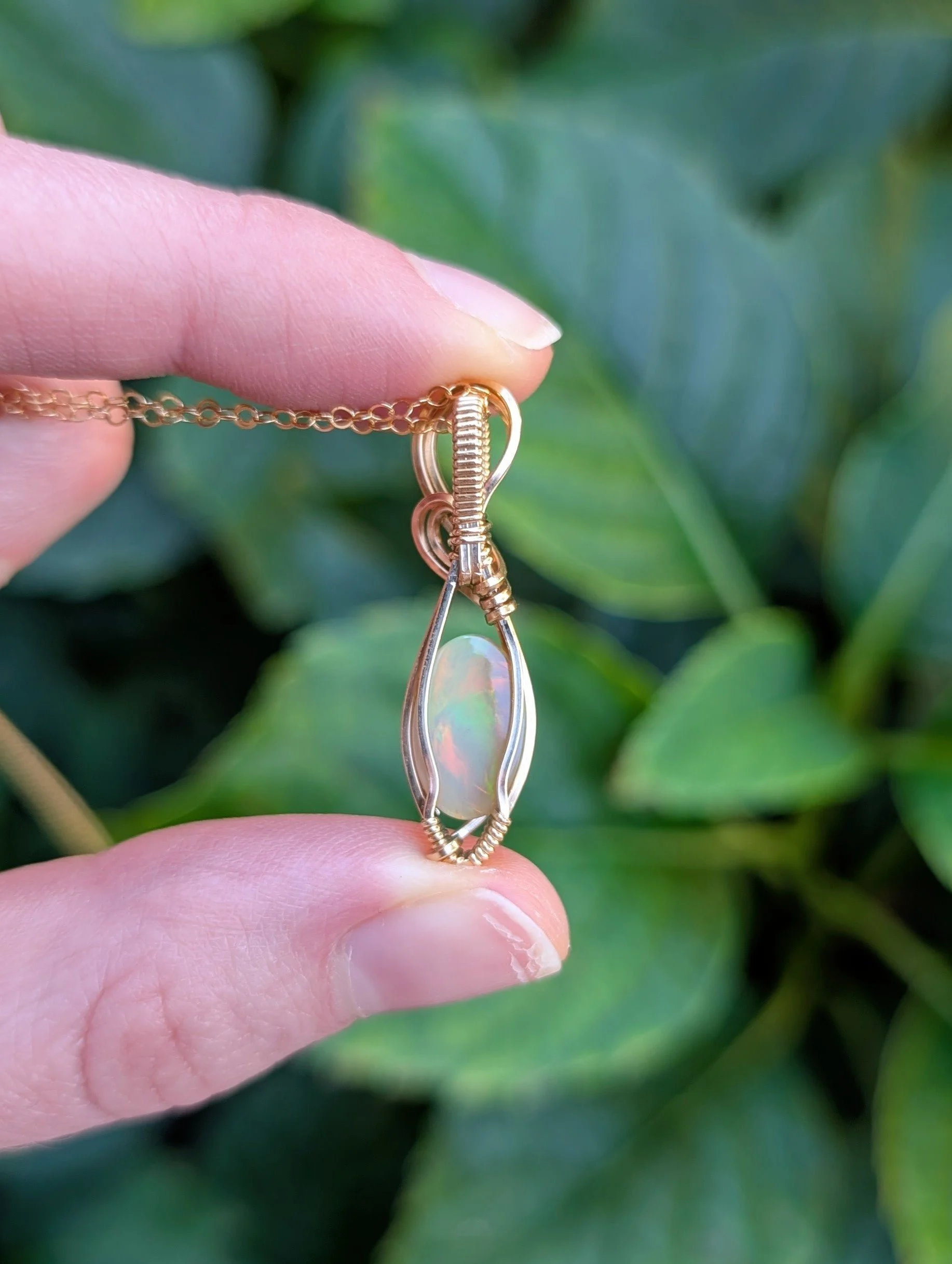Elara Necklace with an Orange Ethiopian Opal in 14k Gold Filled
