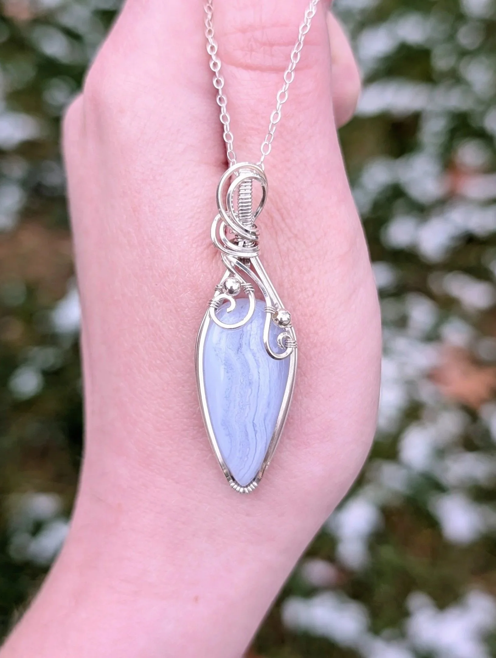 Icicle Necklace | Blue Lace Agate in Sterling Silver
