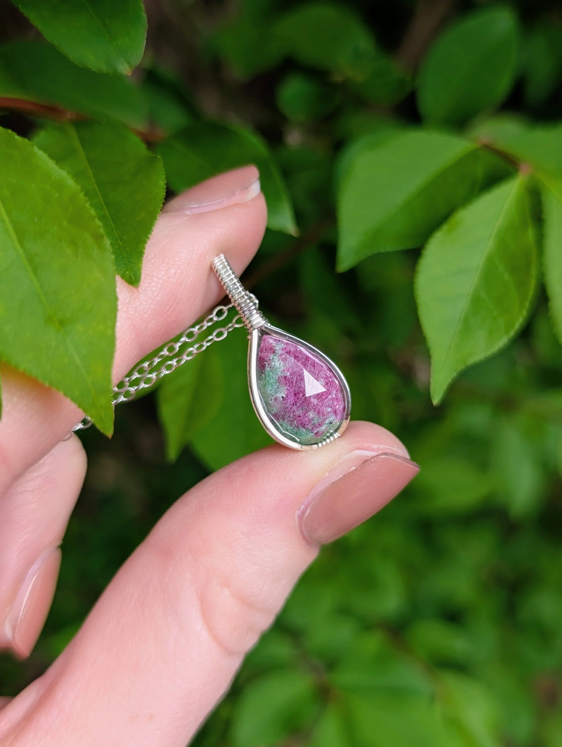 Flower Petal Necklace | Ruby Zoisite in Sterling Silver