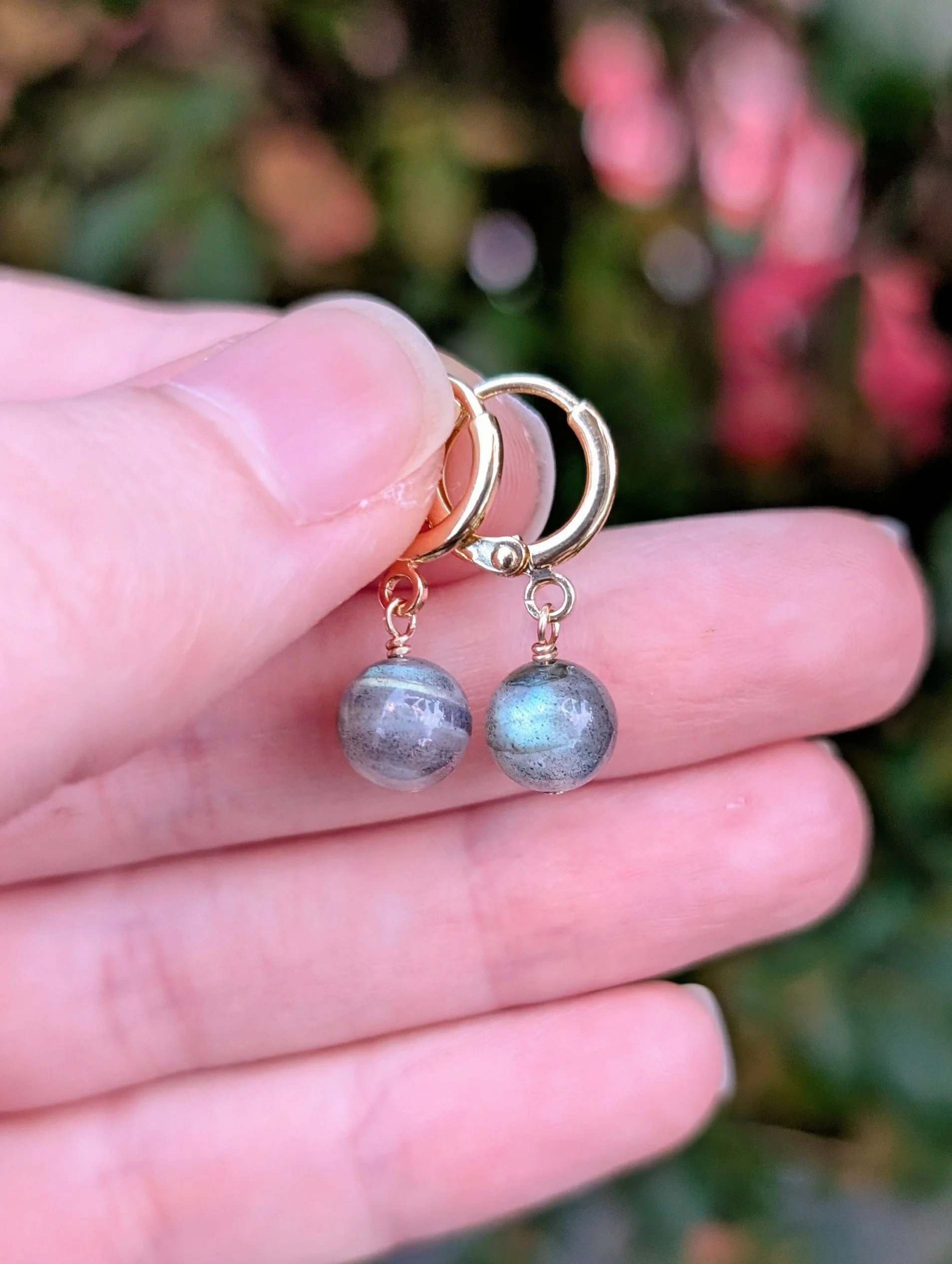 Labradorite Minimalist Earrings in 14k Gold