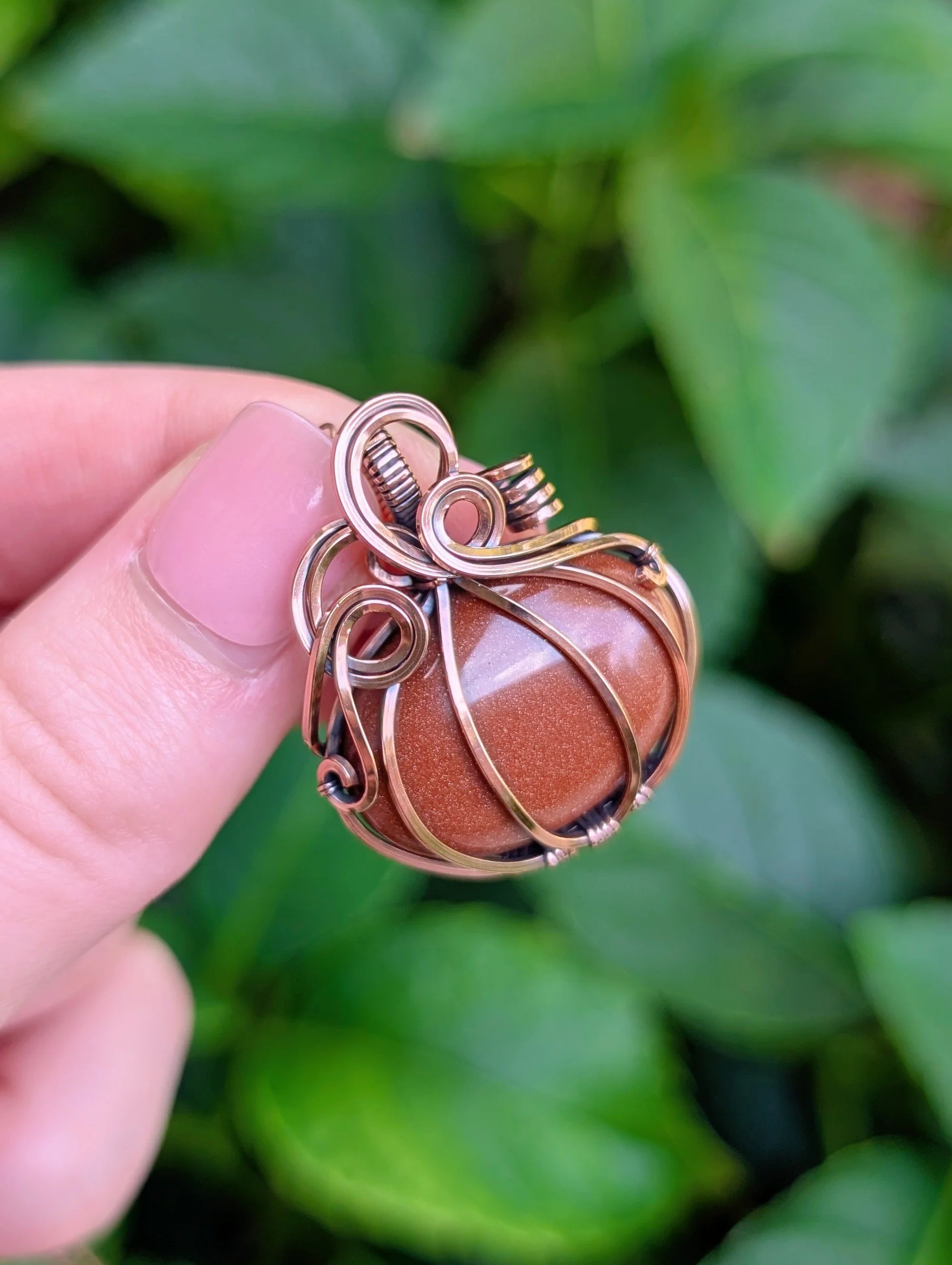 The Pumpkin Necklace with Goldstone in Copper