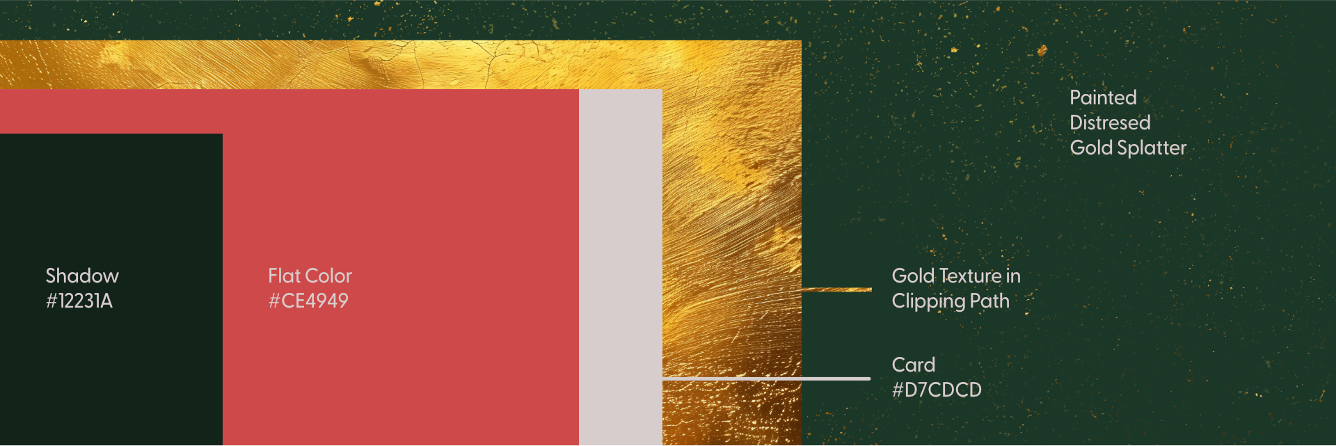 color palette, red, green, gold, soft pink