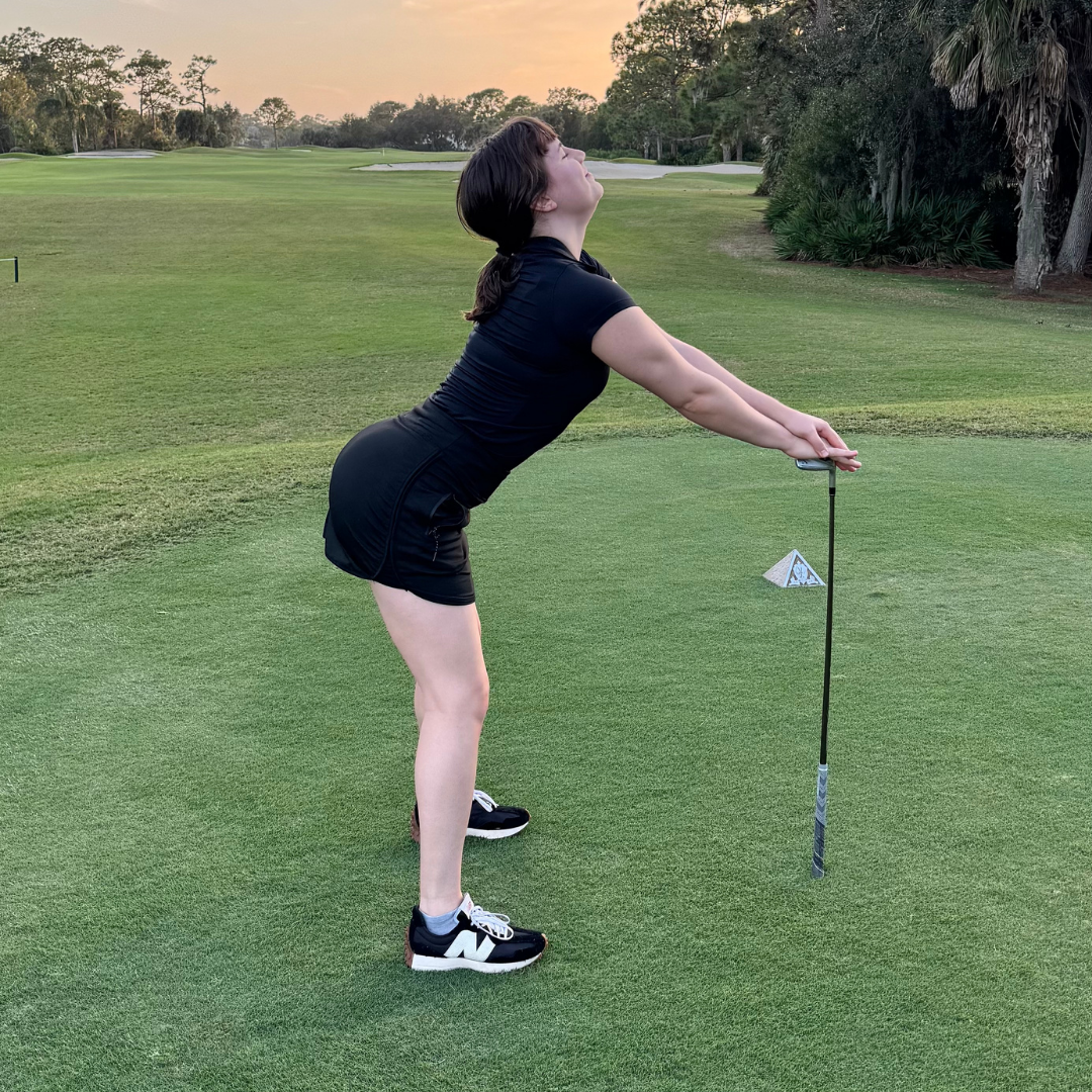 Standing Cow Pose with Golf Club