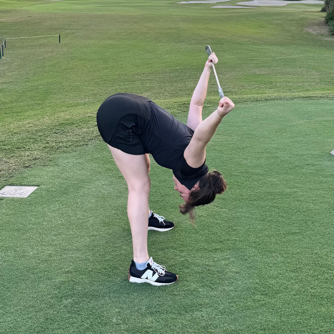 Standing Forward Fold Warm Up Hamstring Stretch with Golf Club
