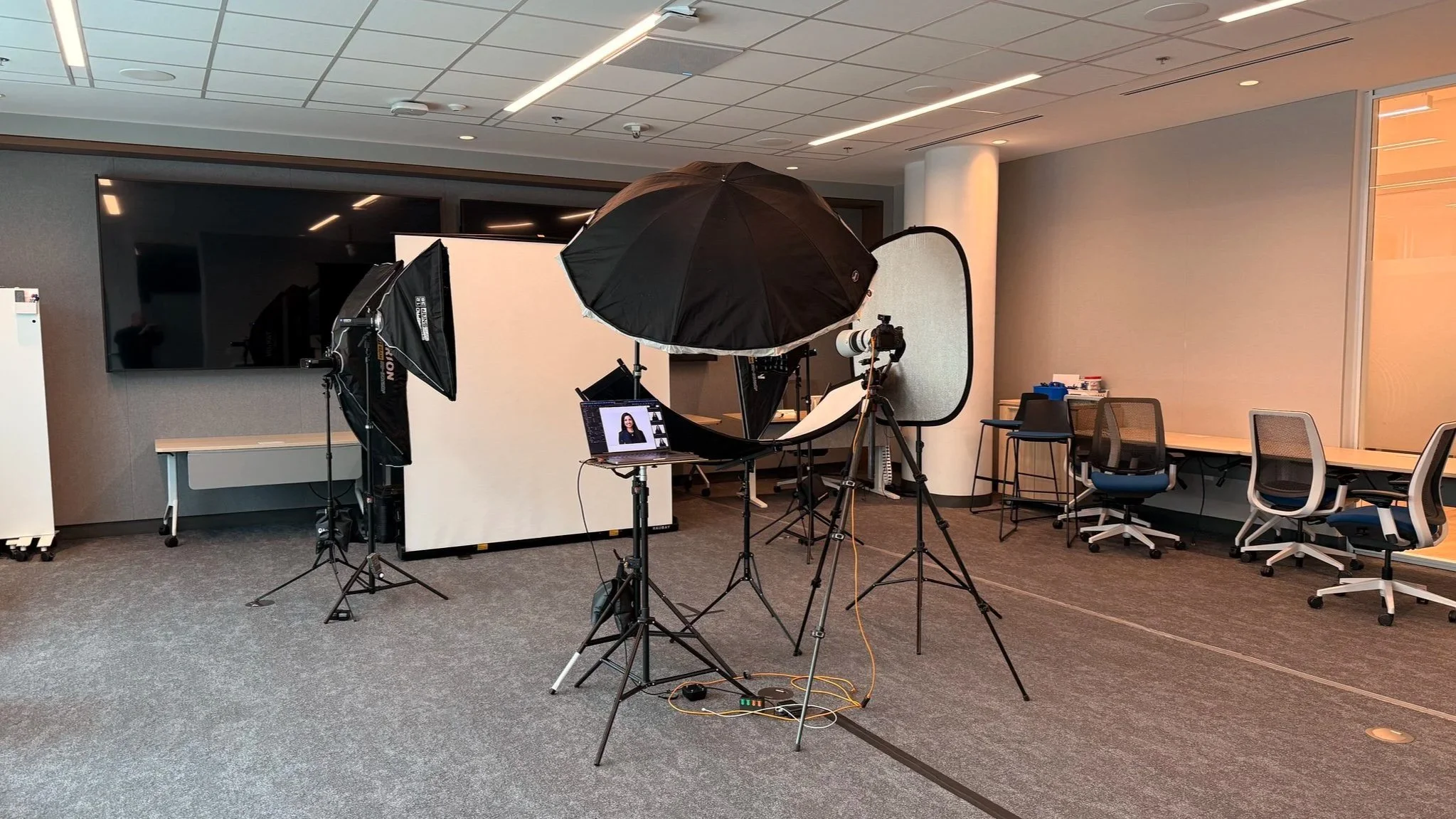 Behind the scenes of the headshot studio setup at BMO by One Tree Studio