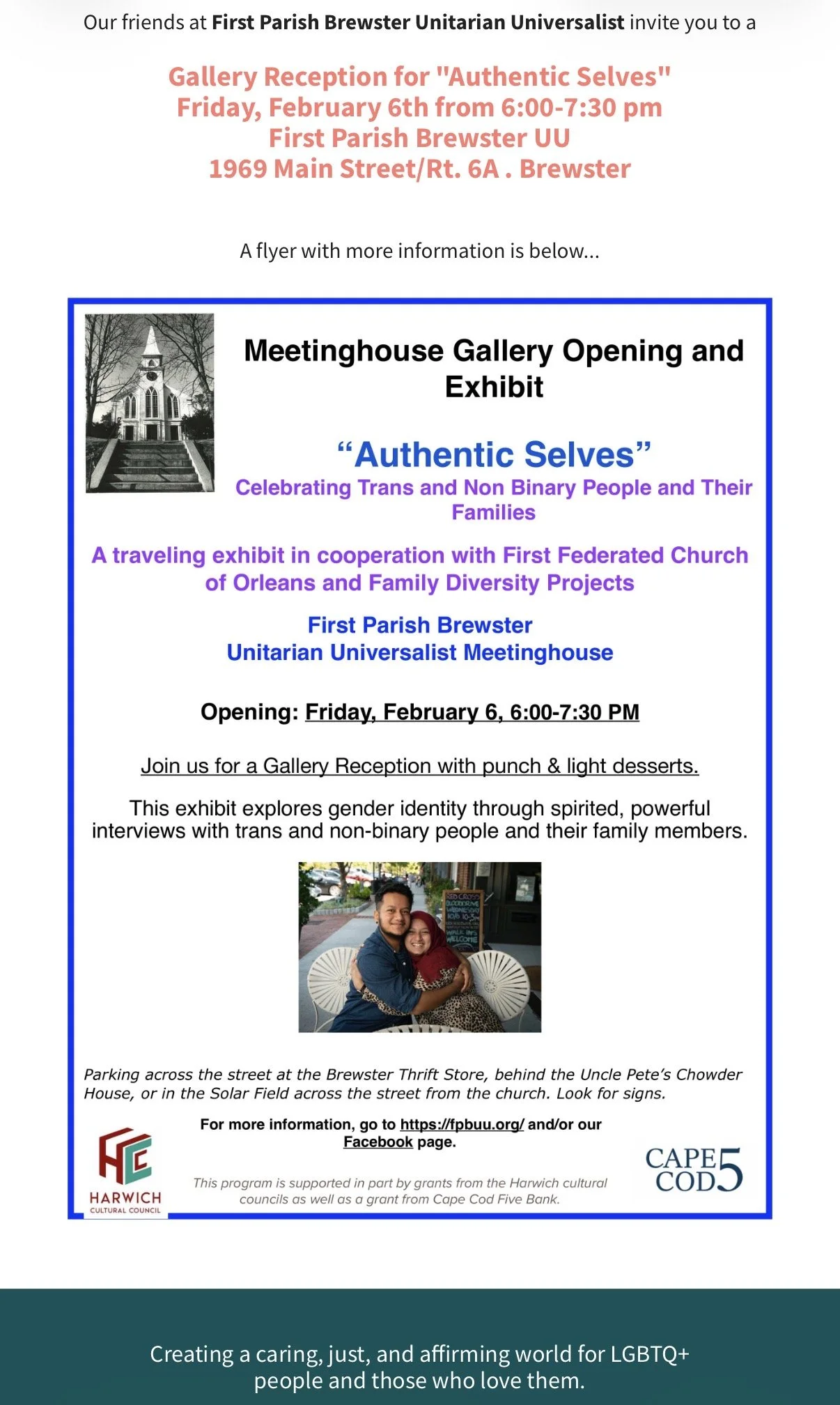 Gallery reception for “Authentic Selves” Celebrating Trans and Non Binary People and Their Families 