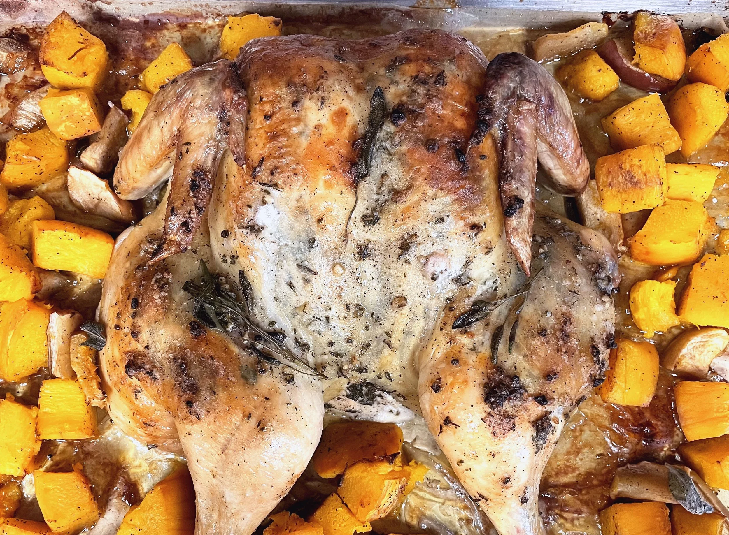 9/29 Delivery: Buttermilk-Brined Whole Roasted Chicken, Roasted Vegetables, Parmesan Polenta/Honey Cornbread