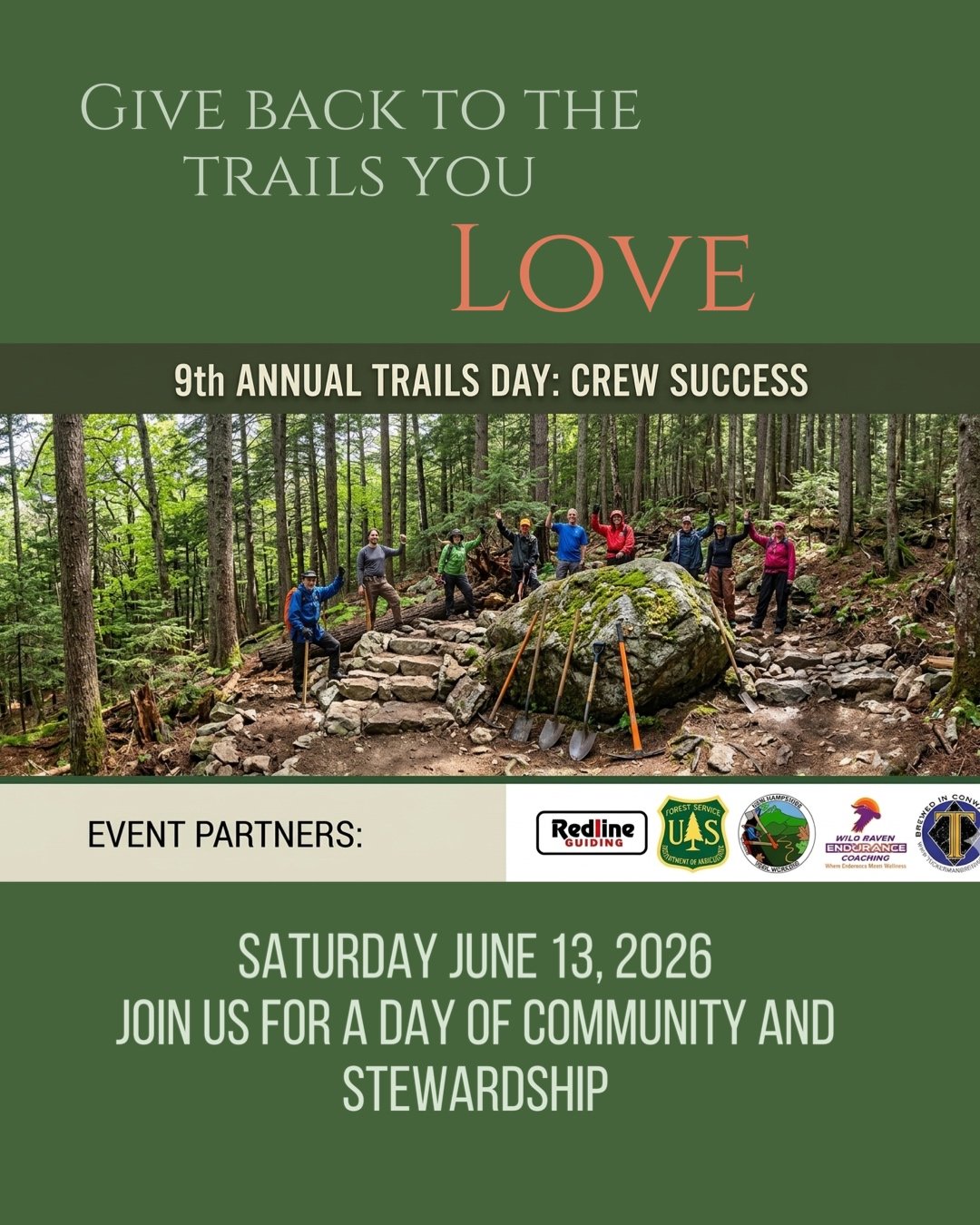 Ready to give back to the trails that give so much to the outdoor community? 🌲💪
I am incredibly excited to support the 9th Annual Trails Day in collaboration with Redline Guiding, USFS, New Hampshire Trail Workers and Tuckerman Brewing who is donat