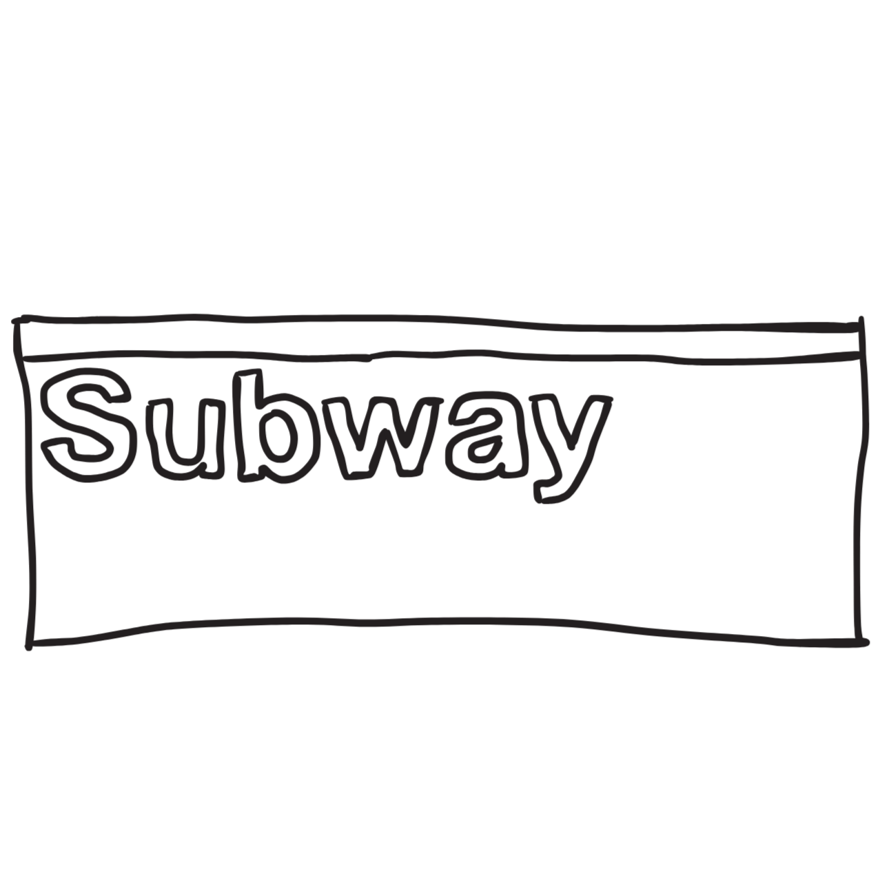 A simple black and white drawing of a Subway sign.