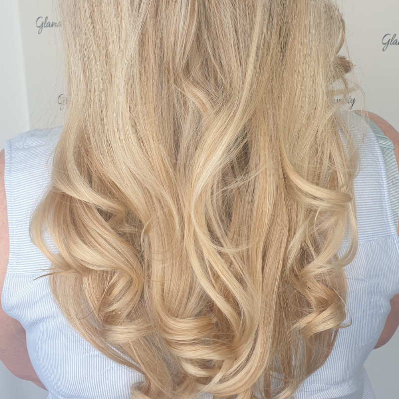 Blonde hair styled at Glamaty blow dry bar in Sint Maarten.