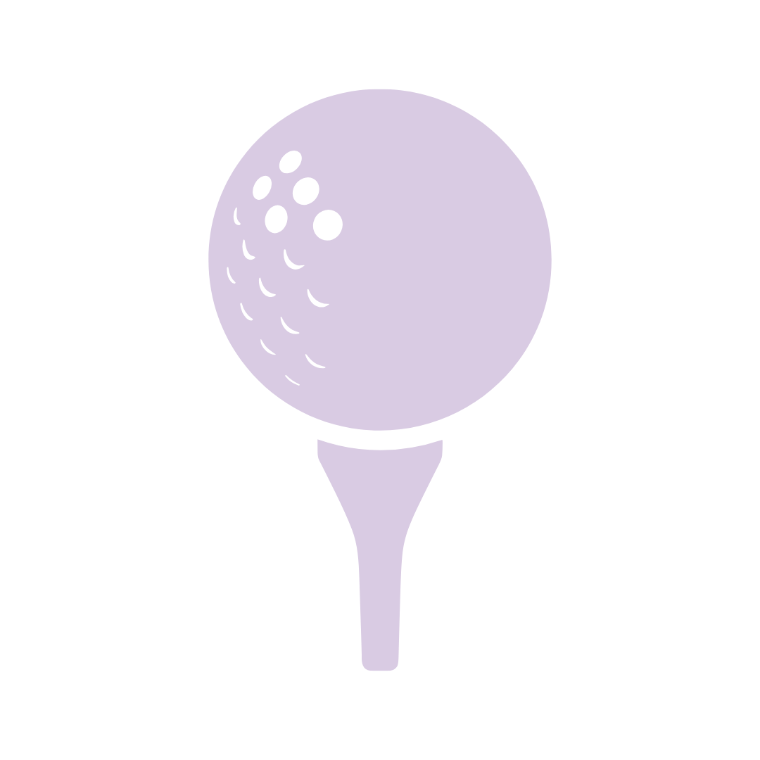 Simple illustration of a golf club with a light purple golf ball.