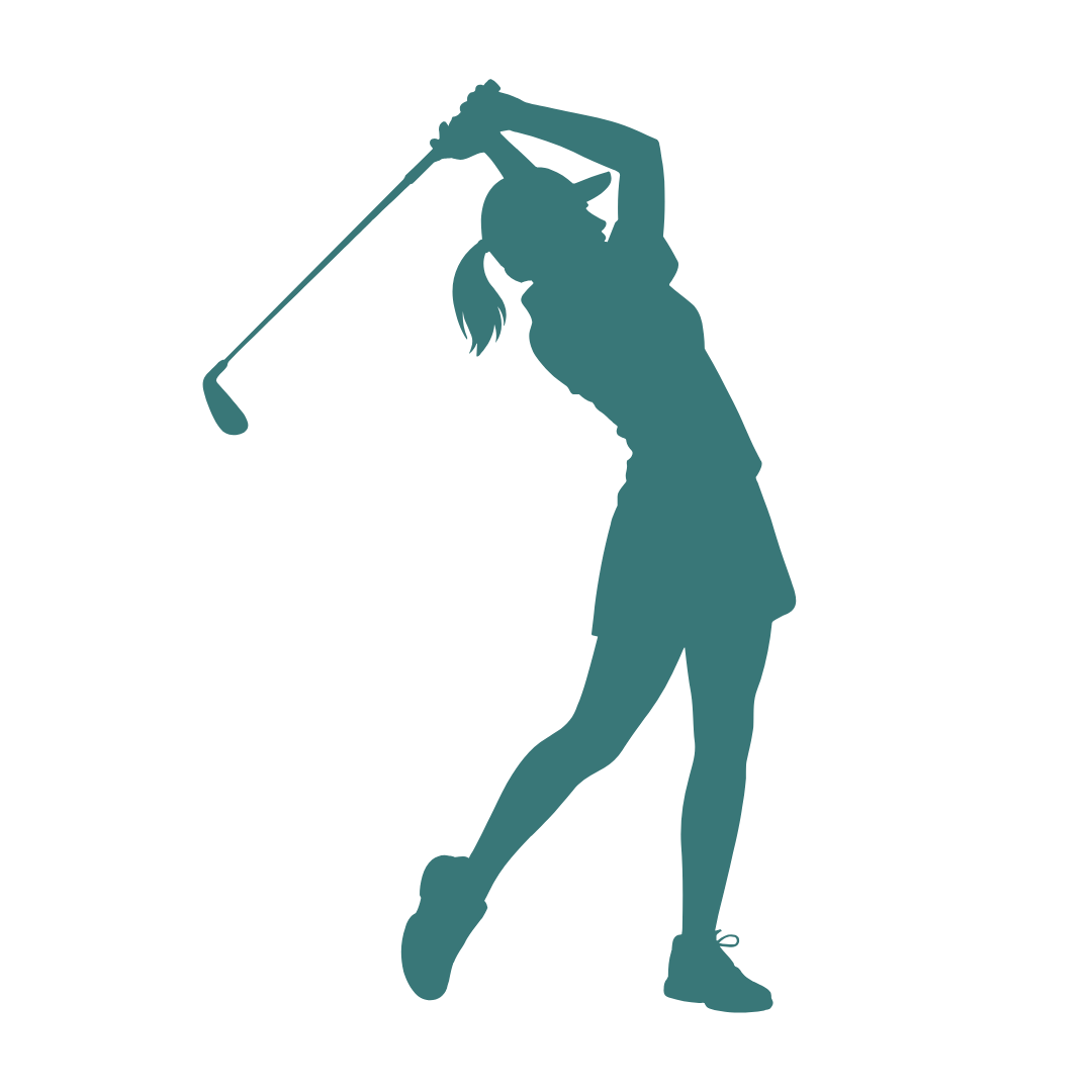 Silhouette of a female golfer swinging a golf club.