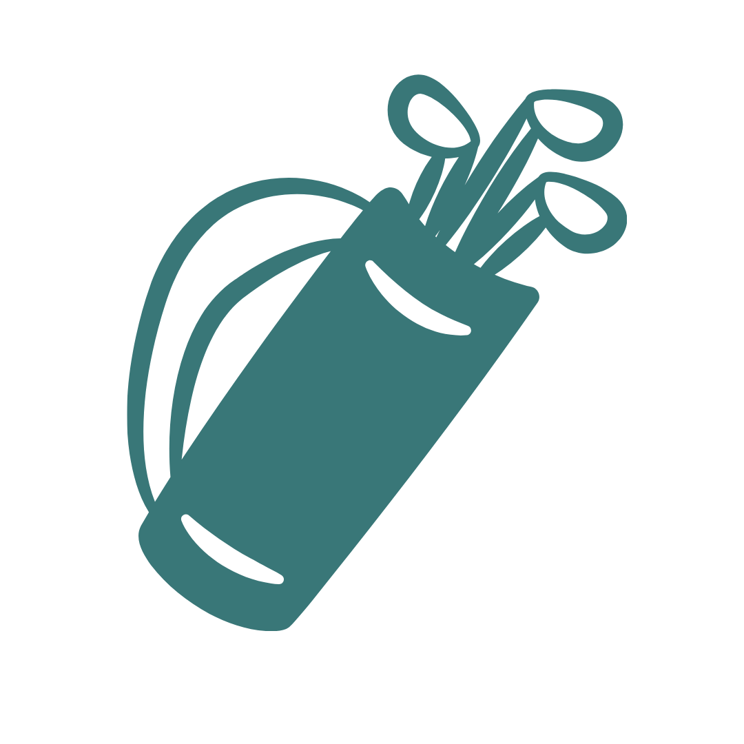 Outline illustration of a golf bag with golf clubs inside.