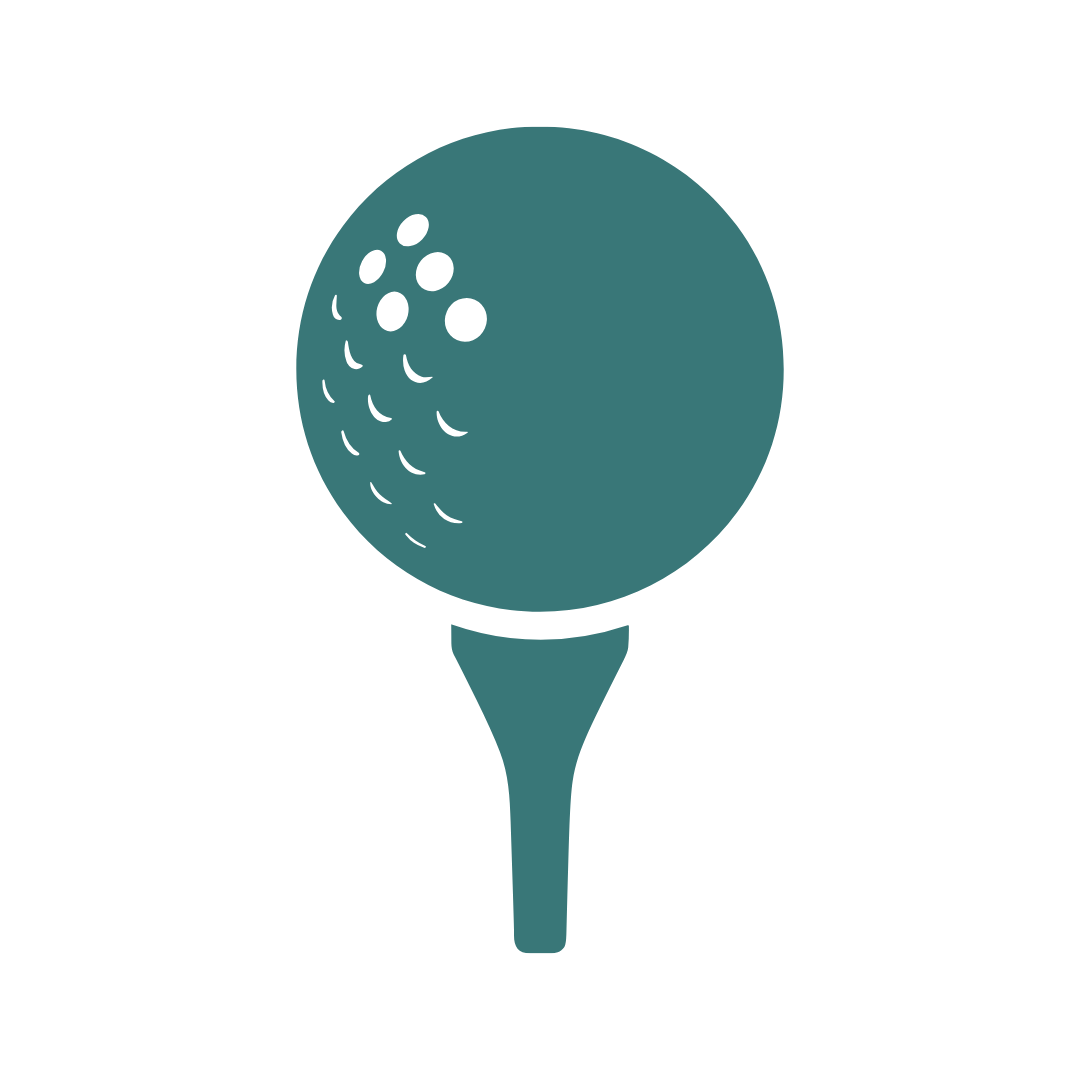 Simplified illustration of a golf tee and a golf ball with holes, no background.