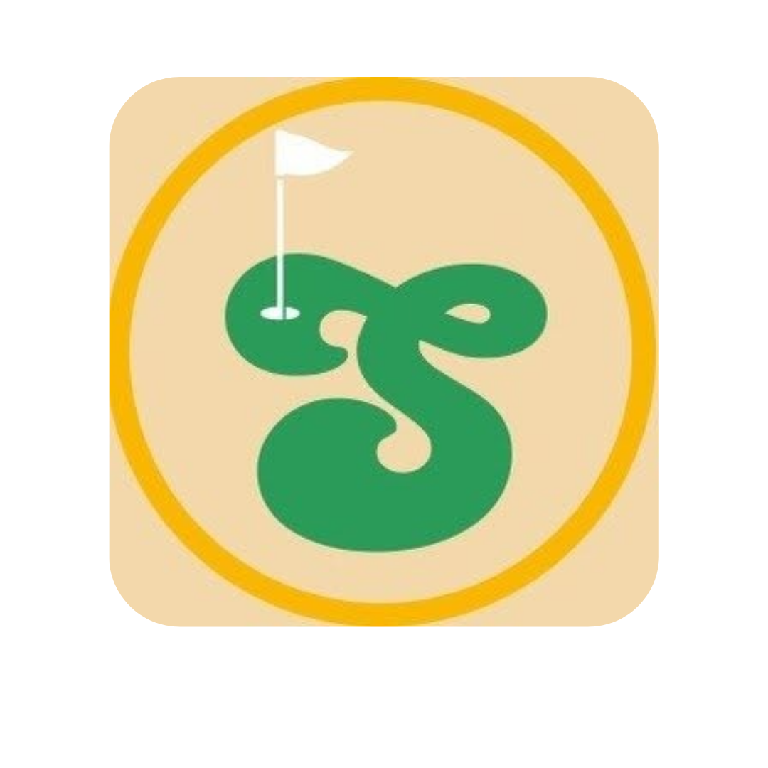 Logo for the game mini-golf with a stylized green golf hole and flag inside a circular yellow border.