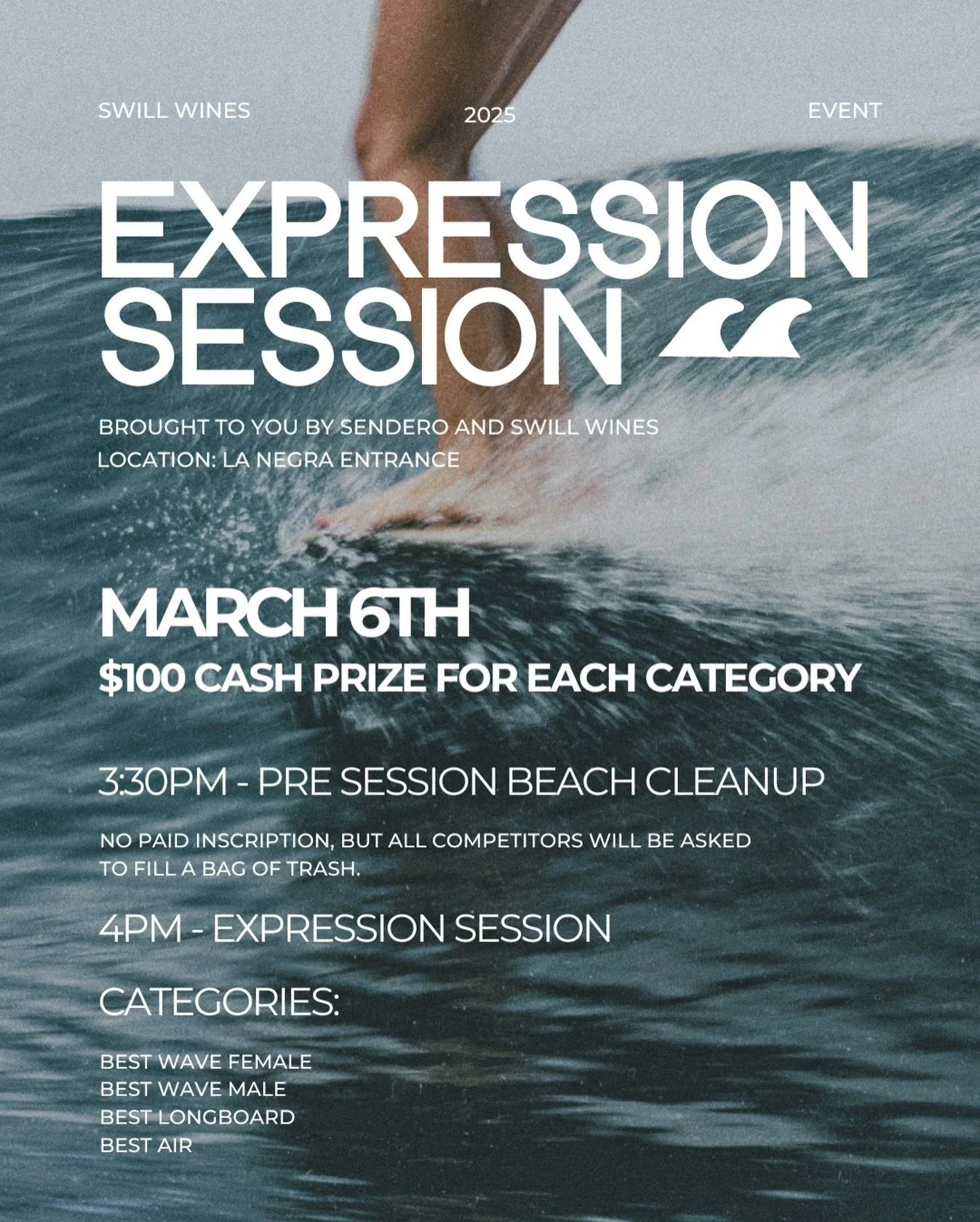 March 6 we&rsquo;re teaming up with Sendero for an Expression Session that starts with giving back to the beach and ends with good waves, good music, and a little friendly competition.
See you out there.