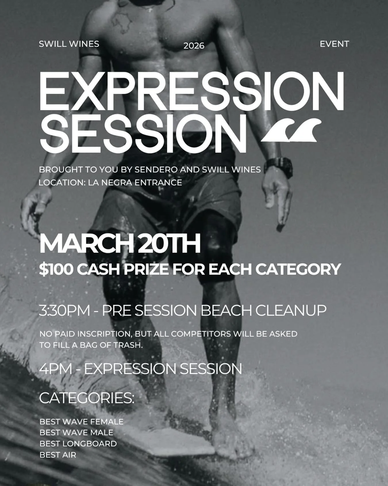 Nosara are you ready? Swill wines and @senderonosara are hosting another @nosara_expression_sessions .  Four categories, $100 prize for each winner.  Check in at 330pm on Friday @chata_surfschool_cr  to enter.  Everyone in the water together show us 