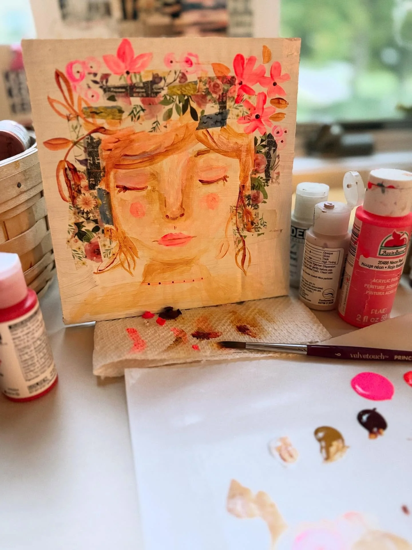 Early morning, acrylic on cardboard with washi tape