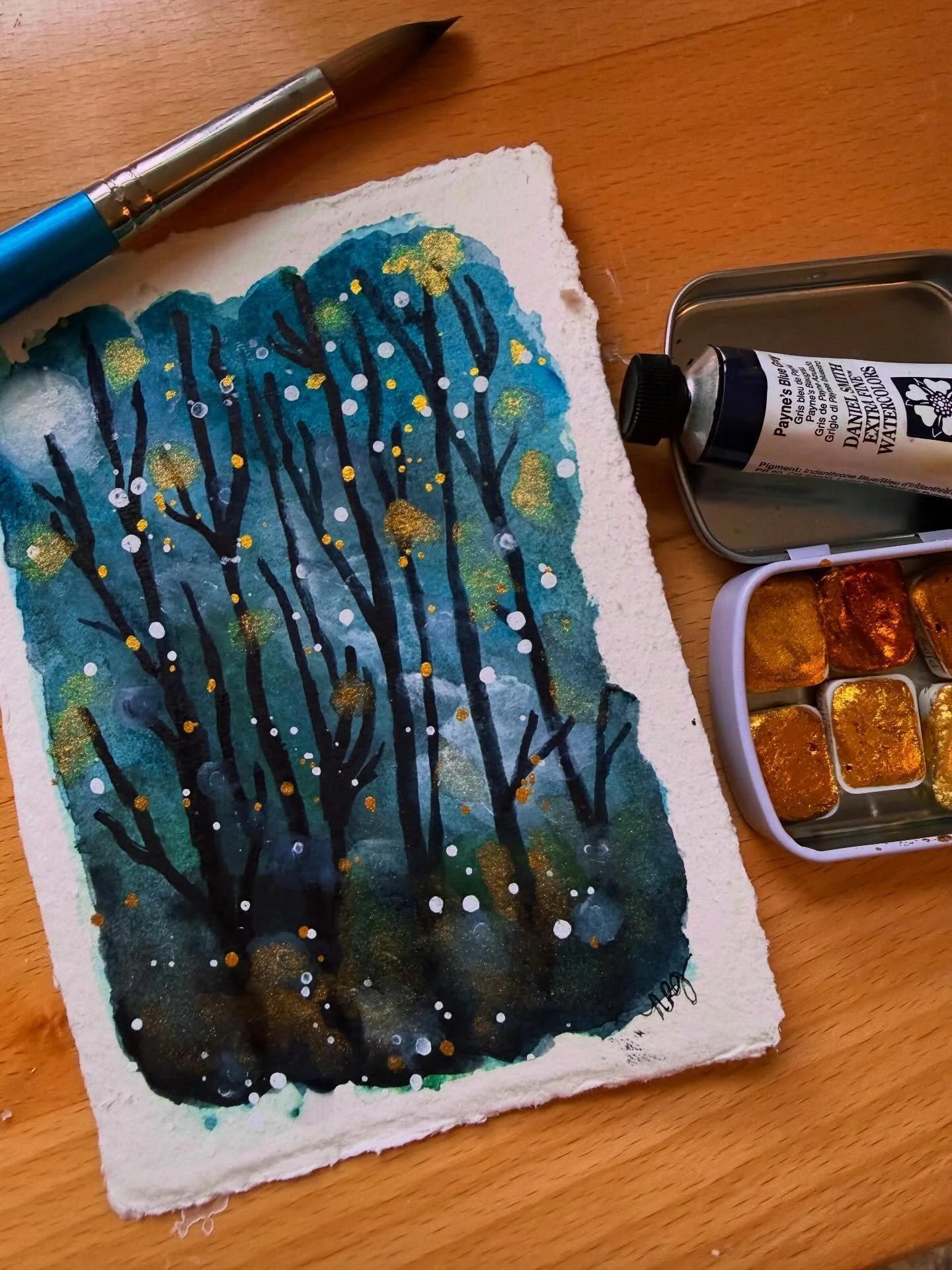 Happy winter solstice 🌲🙏🥰 loving these watercolor classes with @pollyhill1313 on Patreon! 

#watercolor #pollyhillpatreon #danielsmithwatercolors #winterscene #nancierowejanitzdesigns