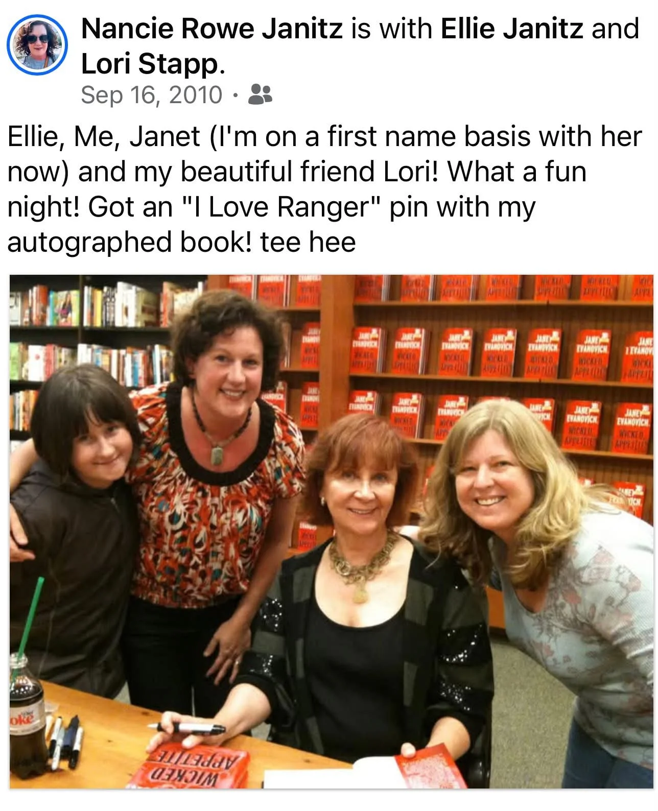 This memory popped up on my feed today from 16 years ago (look how cute Ellie Janitz is!?) I met one of my favorite authors, Janet Evanovich and told her that I wanted to write a book one day. 

&ldquo;Are you writing? She asked. 
&ldquo;No.&rdquo; I