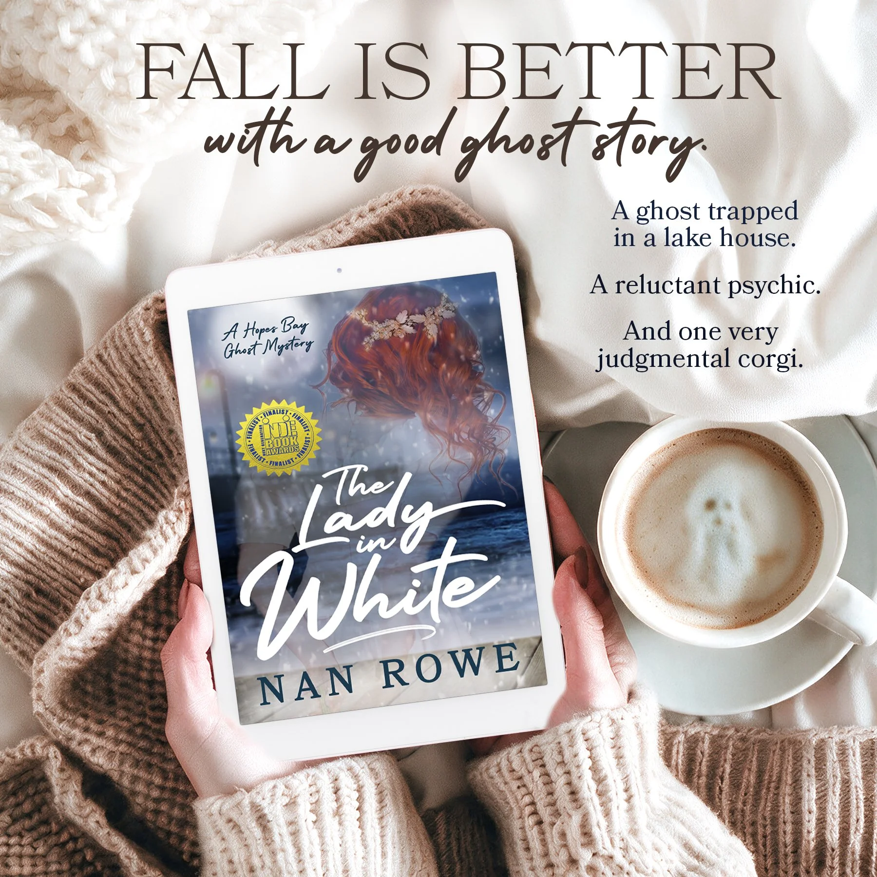 Cozy reading season is upon us&mdash;and what&rsquo;s better than a good ghost story? 

Grab The Lady in White, curl up with your favorite warm beverage, and fall in love with Hopes Bay (and the ghosts!).

Available now in ebook &amp; paperback and a