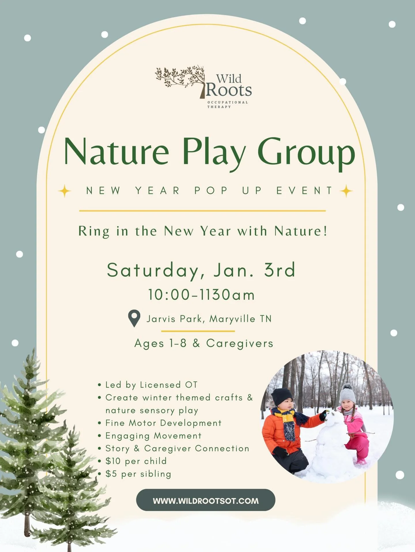 Kick off the New Year with a magical outdoor play experience designed to spark curiosity, connection, and developmental growth! This pop-up nature play group for children ages 1-8 and their caregivers to explore, create, and move together&mdash;welco