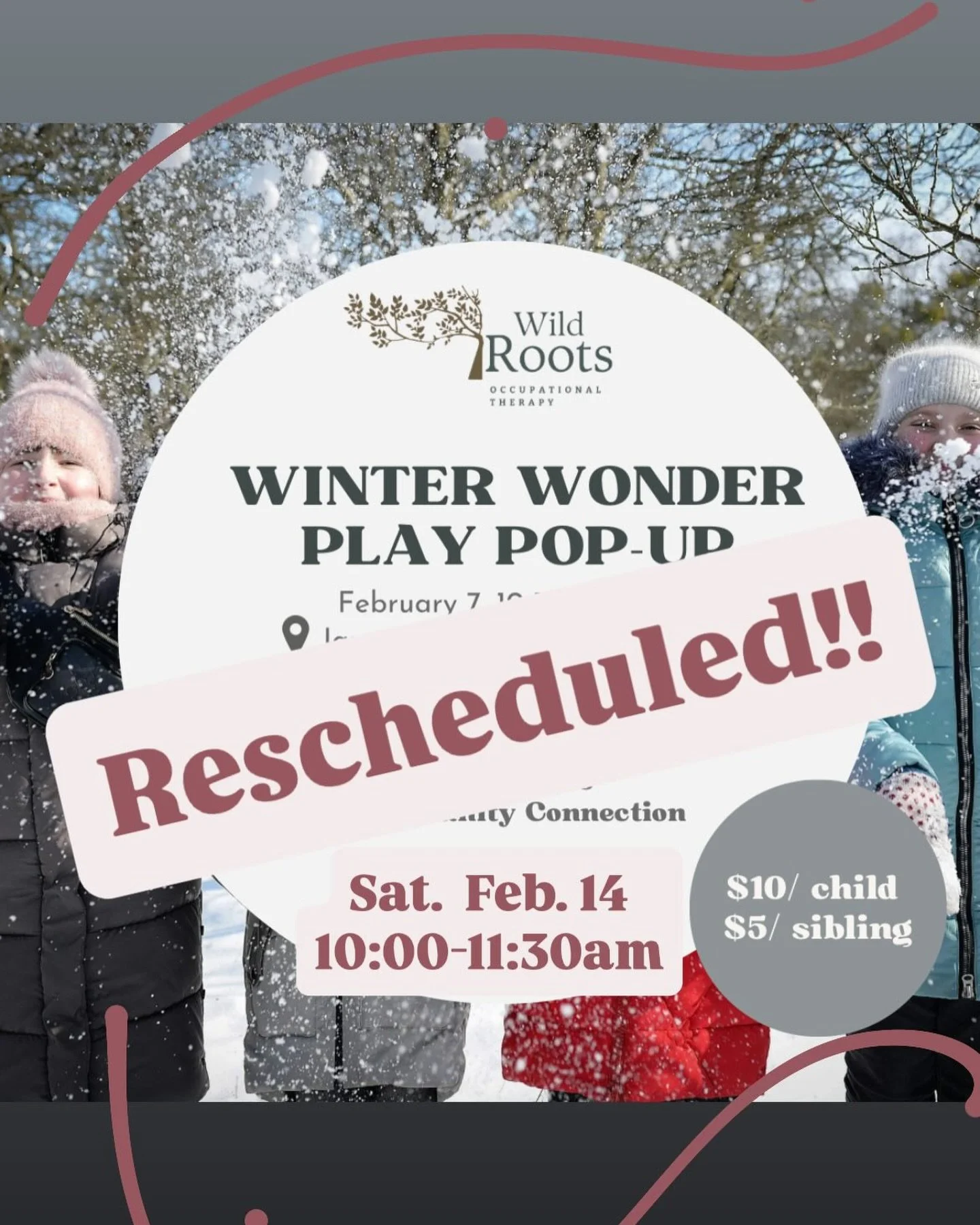 This weekend&rsquo;s event rescheduled for Next Saturday Feb 14th!
The temps for this weekend are starting to look a bit too chilly for some of our toddler friends and we want to make sure everyone is able to join and have a fun and play filled morni