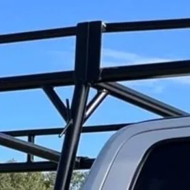 close up of a Sterling truck rack showing the support gussets behind the cab