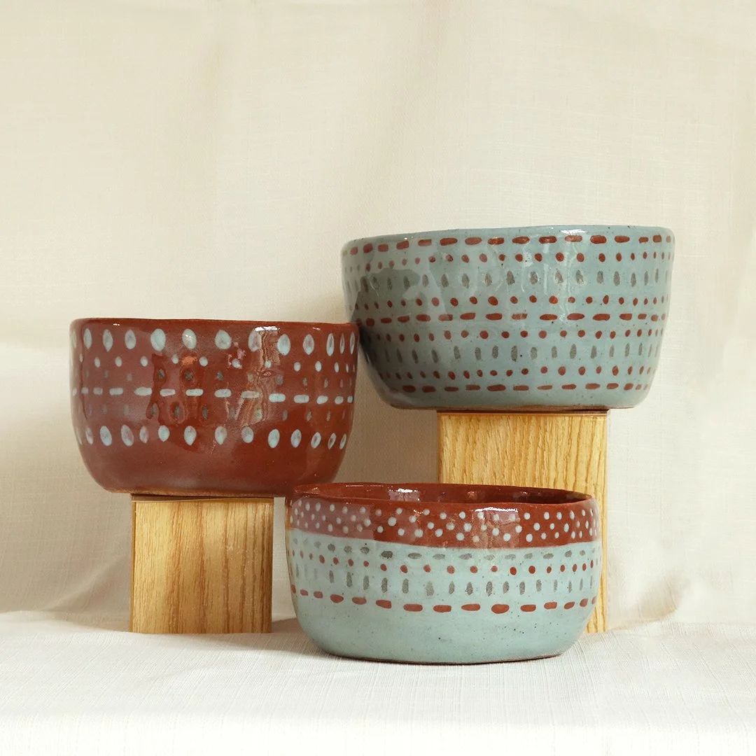 ceramic planter set terracotta and aqua .jpg