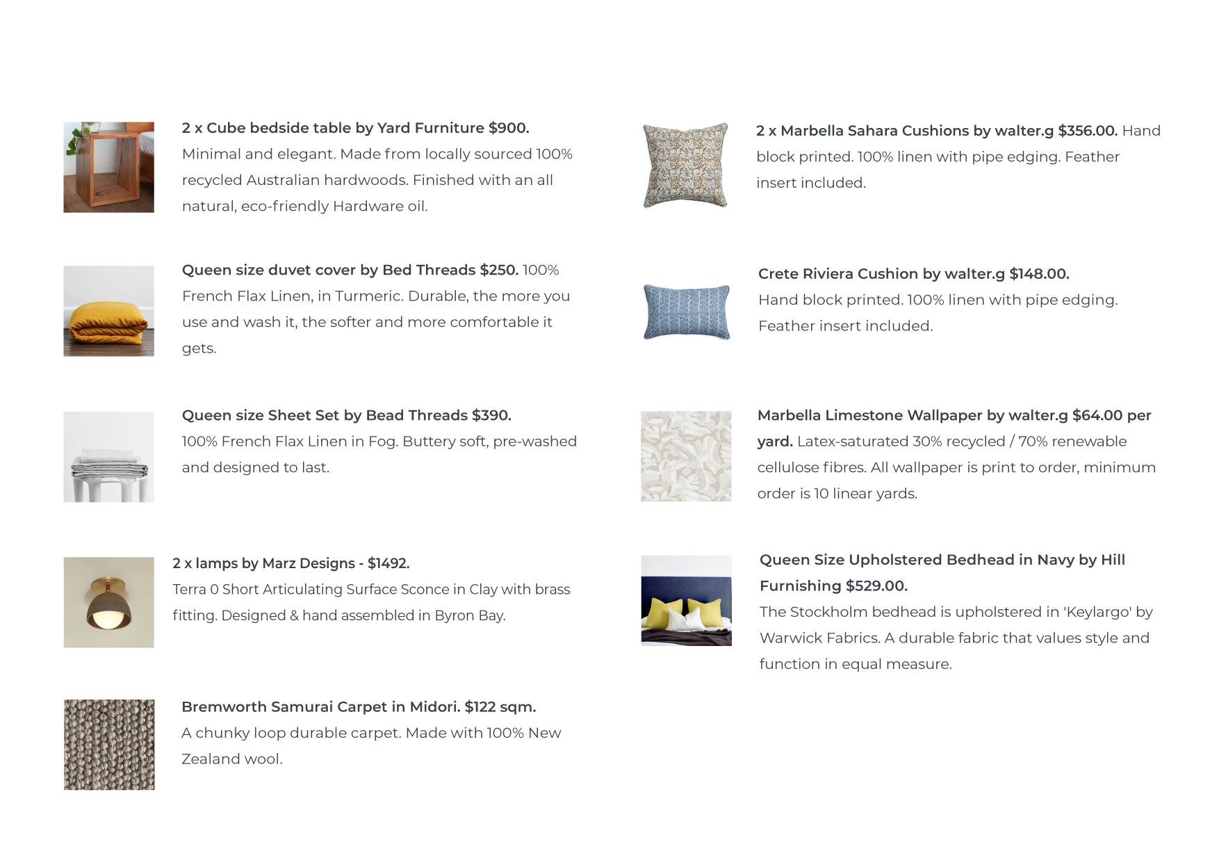 Finishes and styling, a collection of carefully selected items for a guest bedroom.