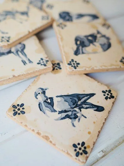 Hand-painted tiles for interior design project.