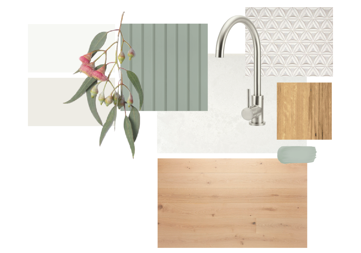 Interior design materials palette for residential project.