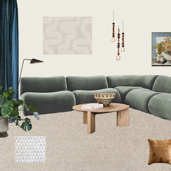 Sustainably sourced furniture and finishes for a residential design project.