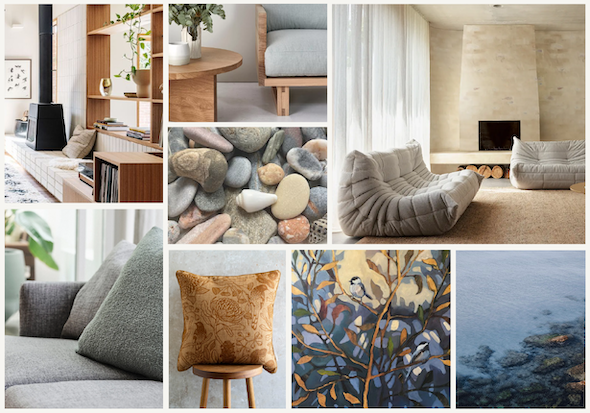 Living room interior design concept for a coastal home in Dudley by Oliv Interiors