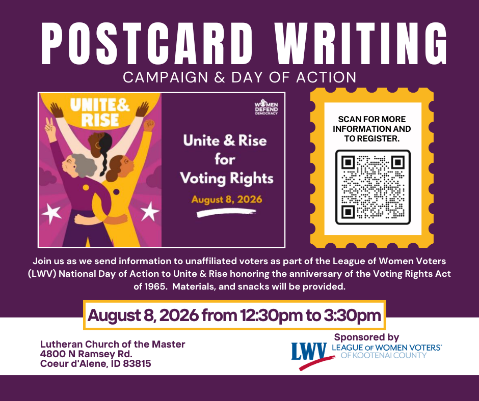 League of Women Voters of Kootenai County – Unite & Rise Postcard Party