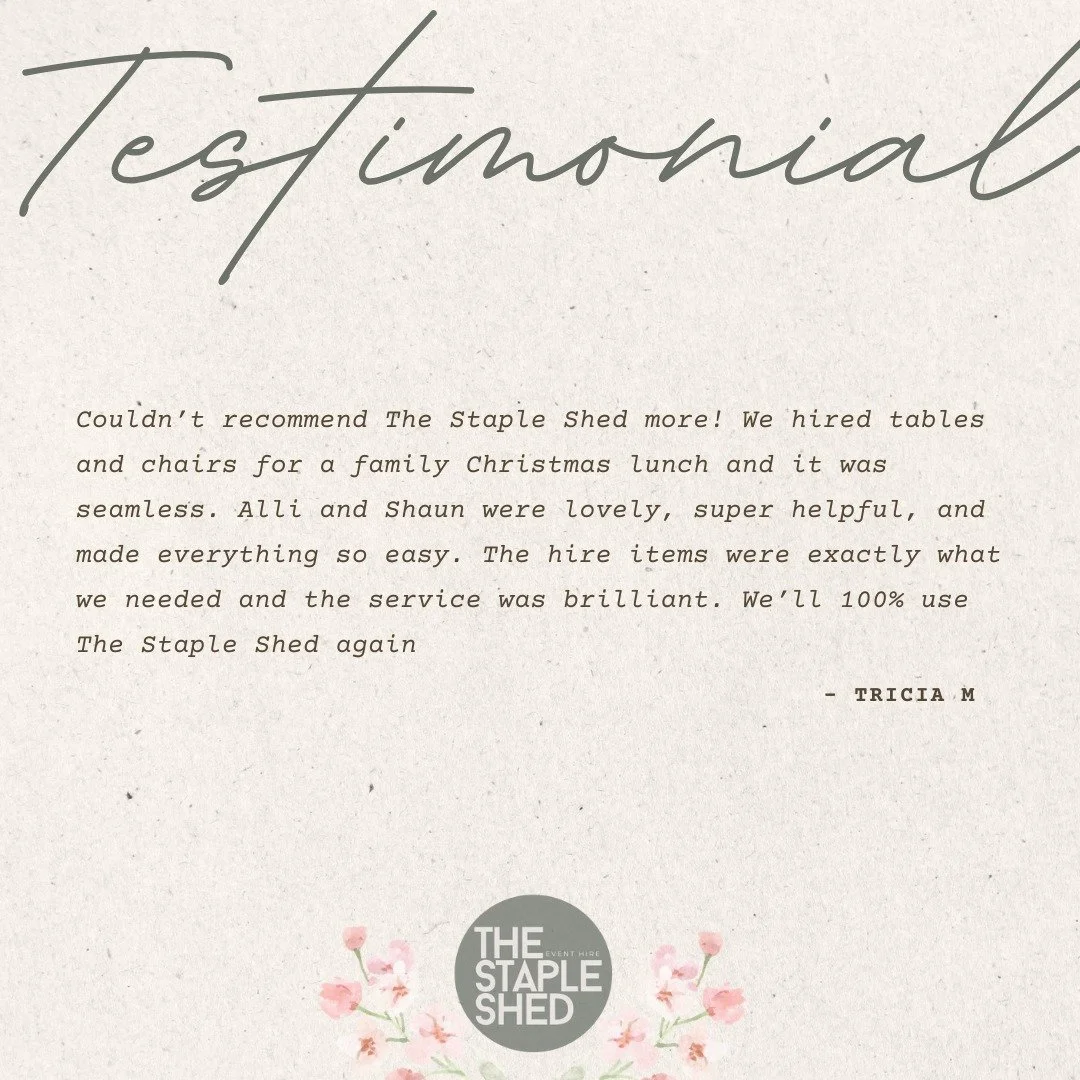 Nothing better than happy customers and stress-free events. Thanks so much, Tricia 🤍 
#EventHire #PartyHire #EventStyling #TablesAndChairs #HireLocal
