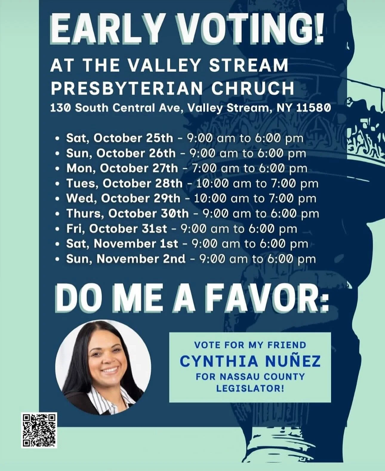 Make sure you have a plan to vote early! Polls are open all week. 

#nunez4nassau