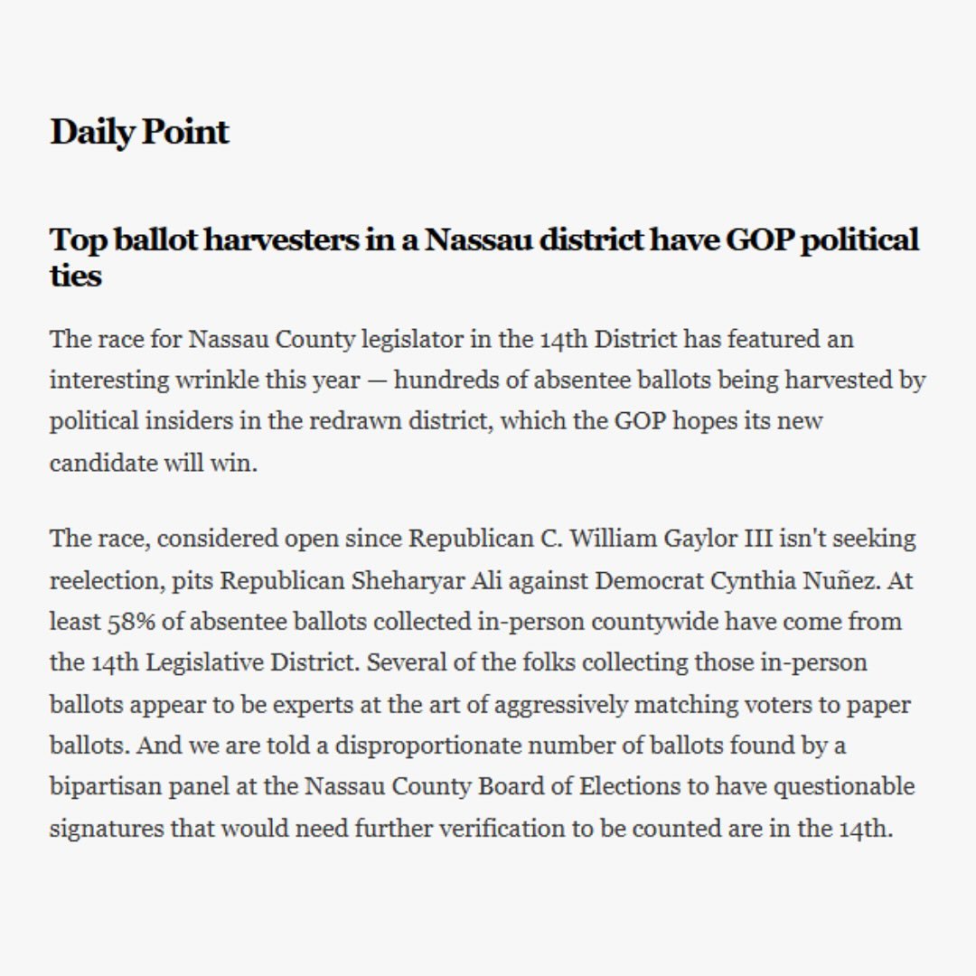 🚨Nassau GOP is trying to steal this election! Every vote matters. If you live in Valley Stream, Lynbrook and parts of Elmont make sure you come out and vote!

#nunez4nassau