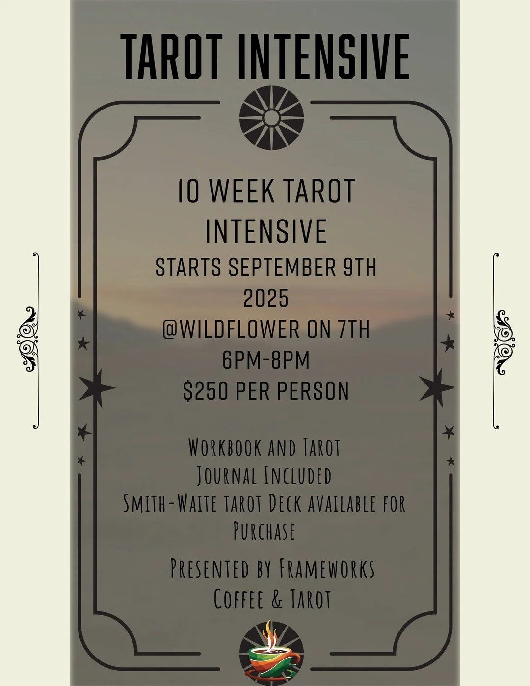 Tori's Tarot Workshop is on! Take a 10 week tarot intensive by yourself or with friends and family. Learn introspection with ancestral wisdom. Message us or email thelovers@frameworksllc.org