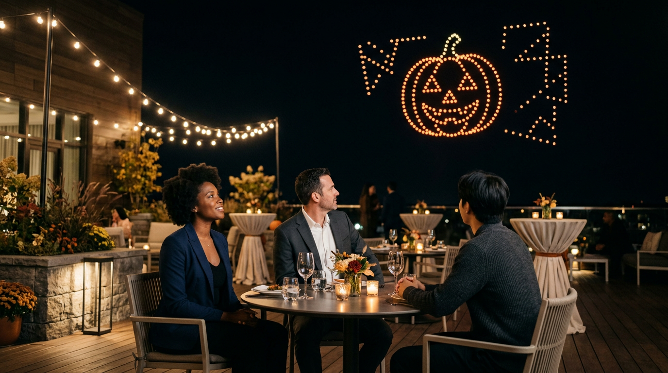 Corporate Halloween event with a custom drone light show