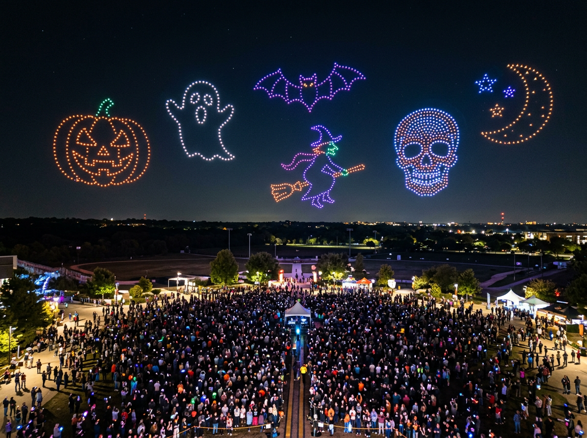 Halloween drone show ideas including pumpkins ghosts bats and witches