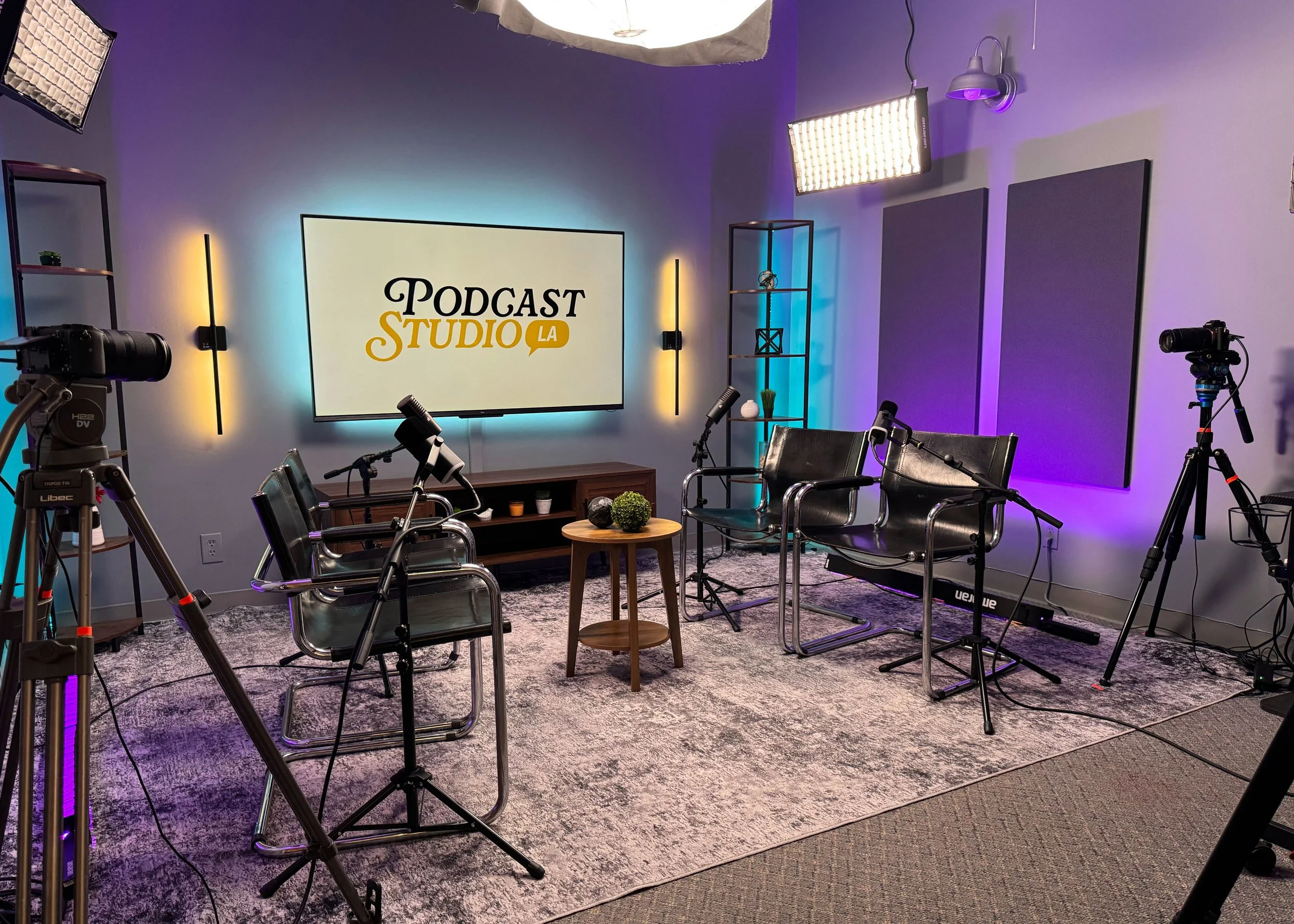 Three-camera angle setup for video podcast filming