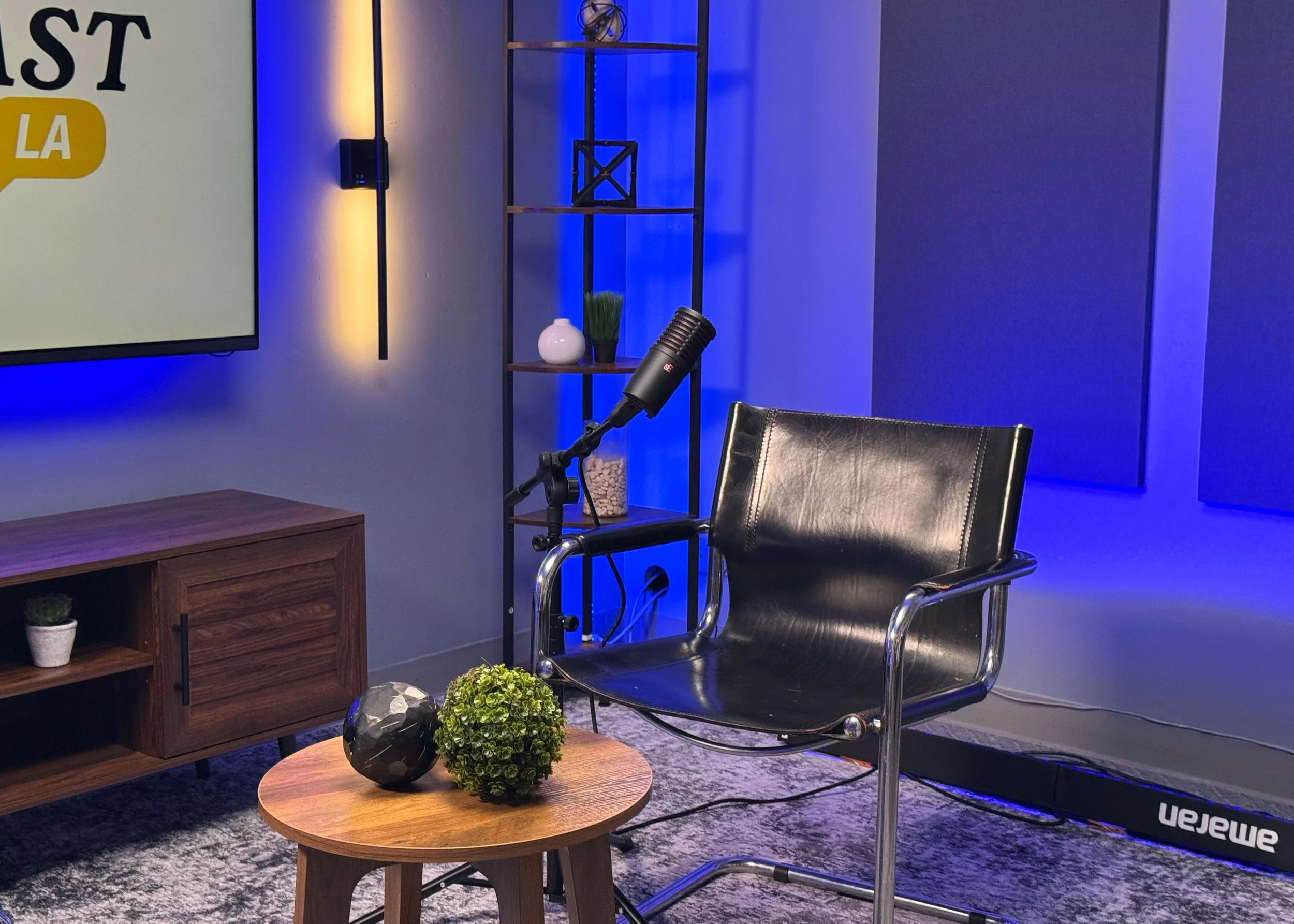 Customizable color lighting setup at Podcast Studio LA