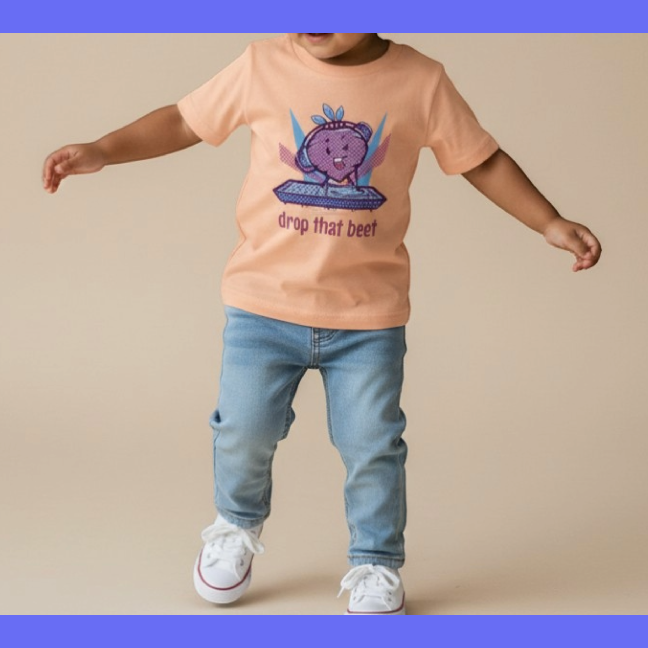 peach colored tee featuring DJ Beet dropping that BEAT!